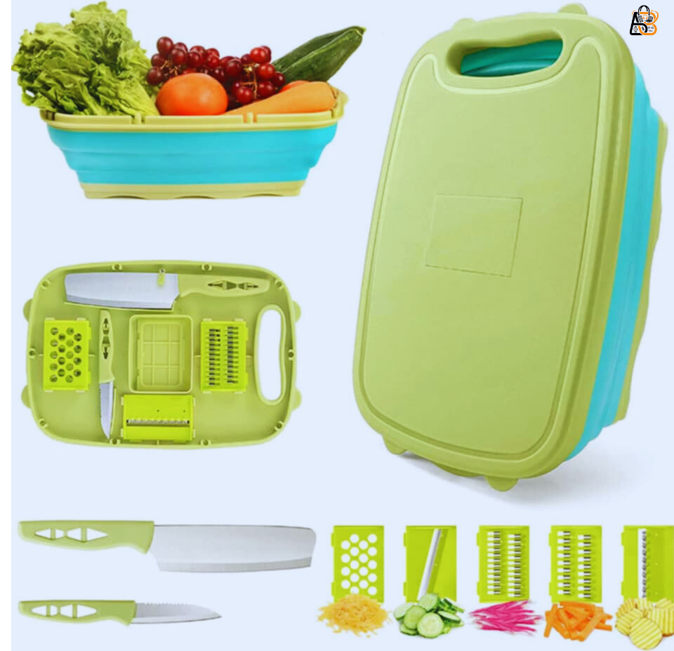Multifunctional Folding Chopping Board Set with 6 Blades & Washing Basket Multifunctional Folding Chopping Board Set with 6 Blades & Washing Basket - Image 1