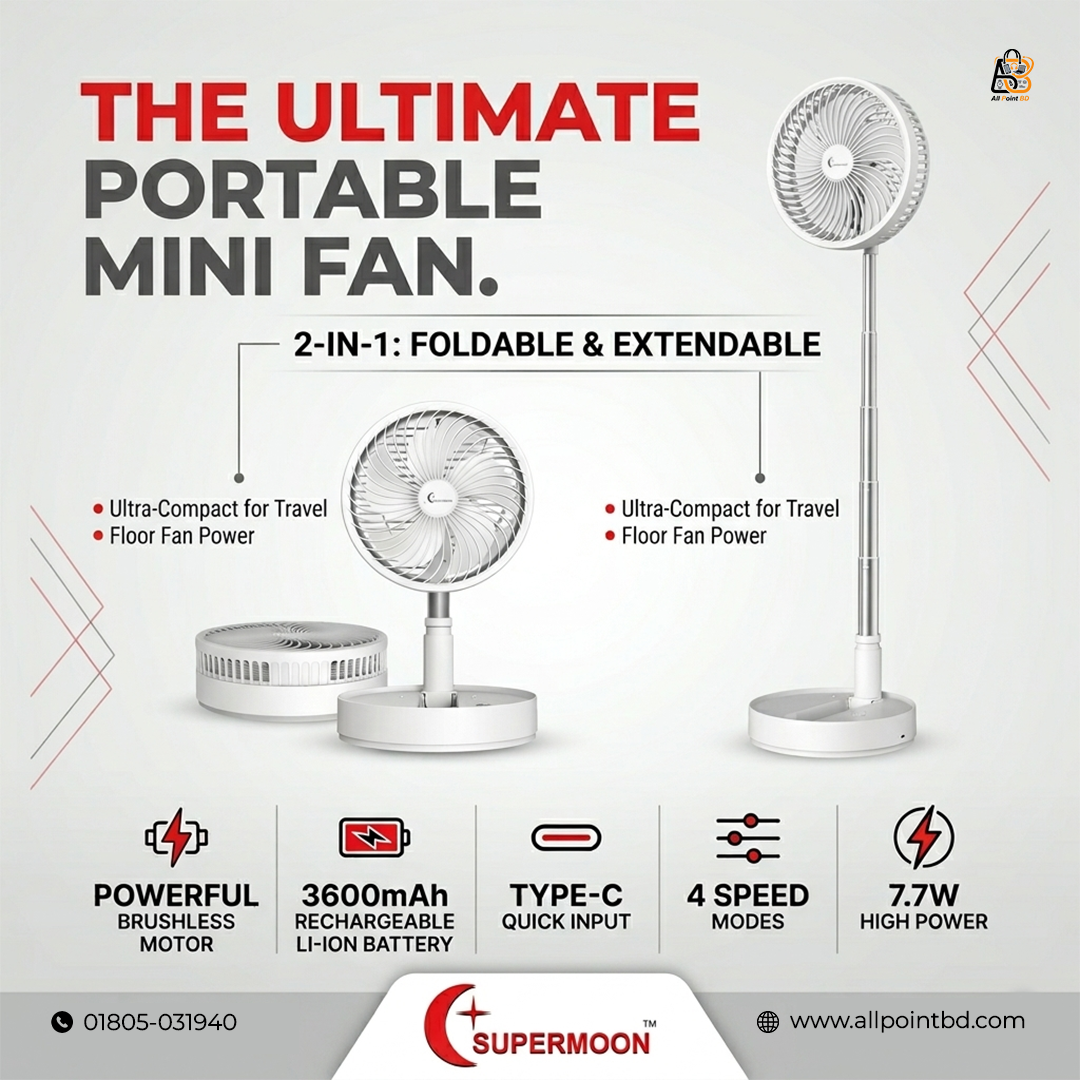 Landing Page 64 (Supermoon Portable Mini Fan) SM-6615 Supermoon Rechargeable Fan – Folding & Adjustable Stand - Image 1