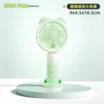 Cute Bear Ear Rechargeable Mini Hand Fan - Portable Pocket Fan with Desktop Base - Image 4