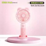 Cute Bear Ear Rechargeable Mini Hand Fan - Portable Pocket Fan with Desktop Base - Image 3