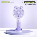 Cute Bear Ear Rechargeable Mini Hand Fan - Portable Pocket Fan with Desktop Base - Image 2