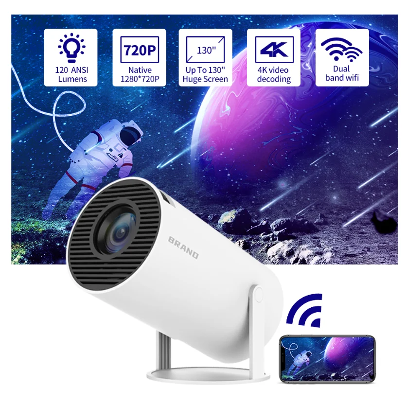 HY300 Smart Mini Portable Projector – 4K Support HD LED HY300 Smart Mini Portable Projector - Image 1