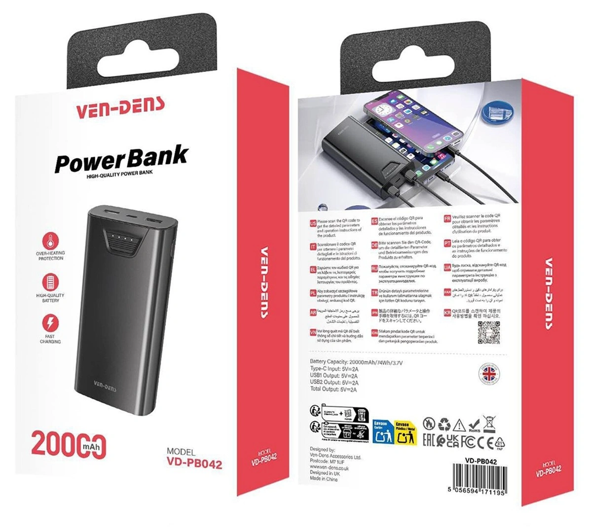 Ven-Dens 20,000mAh Power Bank - VD-PB042 1 Ven-Dens 20,000mAh Power Bank - VD-PB042 - Image 1