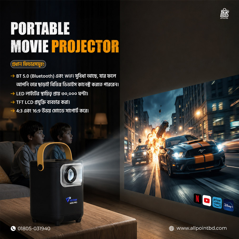 D87768D1-png Vexion A600 Pro WiFi & Bluetooth 5.0 Q96E350 Projector - Image 1