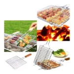 BBQ Net Holder Clipe || Big Size Stainless Steel Edging Barbecue Net BBQ Grill Grates Grid Wire Mesh Net barbecue Clip Tool || Steel Outdoor Camping Grill BBQ Mesh Net Tongs Clip Barbecue Cooking Tool-Silver - Image 3