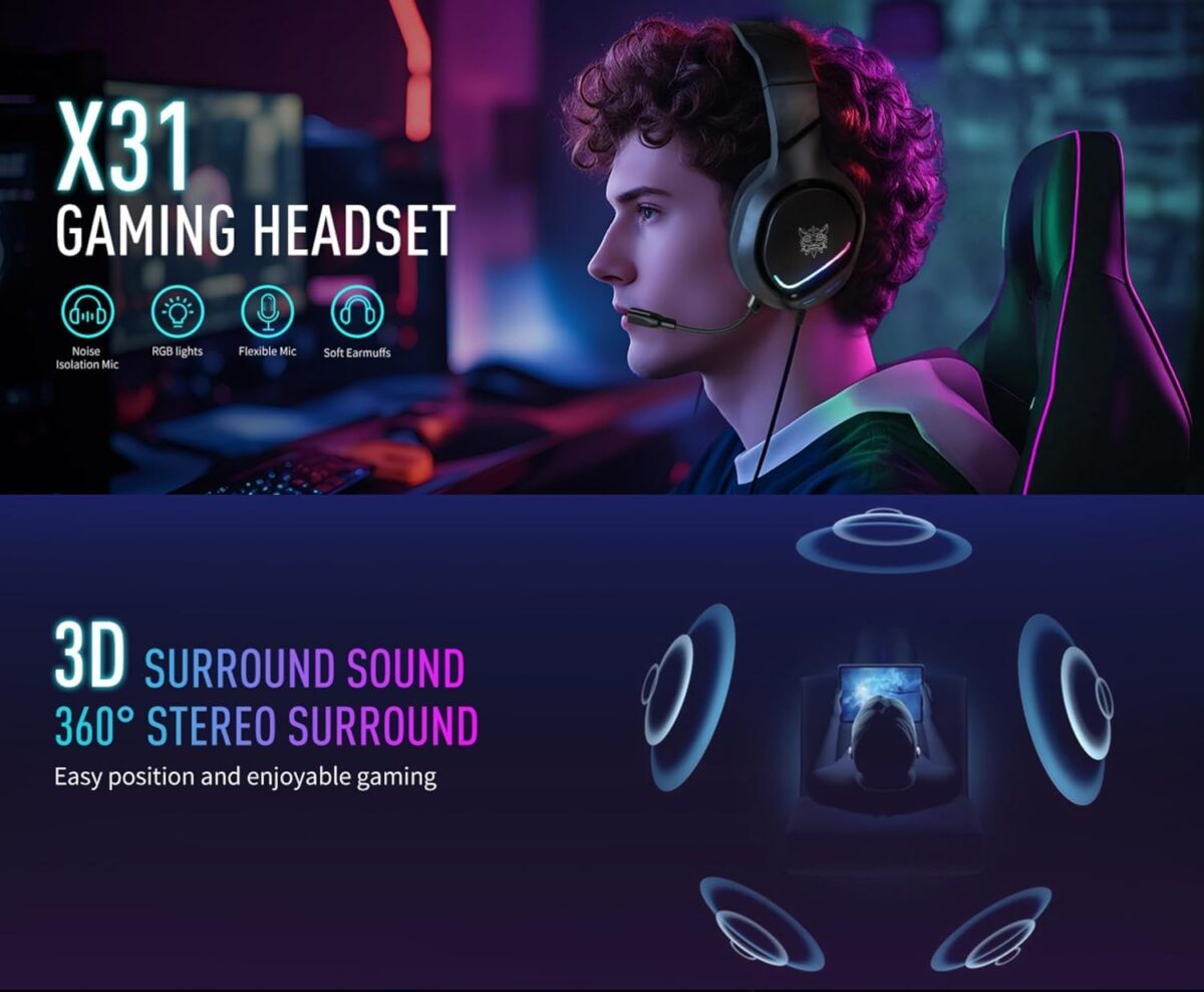 X31 Gaming Headset with RGB Lighting, Stereo Surround Sound, Noise Isolating Microphone - Image 2