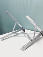 Aluminium Alloy Creative Folding Laptop Stand 6 Angles Adjustable Tabletop Anti Slip Silicon Rubber Pads Foldable Cloth Pouch Inside Silver - Image 4
