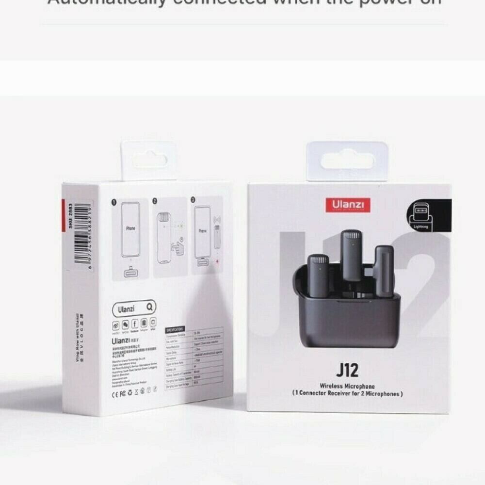 ULANZI J12 Lightning Jack Wireless Lavalier Microphone for iPhone, 2-in-1 Plug N Play Mic with Charging Case for Phone Video Recording Interview Youtubers Vloggers, 65ft Transmission Range ULANZI J12 Lightning Jack Wireless Lavalier Microphone for iPhone, 2-in-1 Plug N Play Mic with Charging Case for Phone Video Recording Interview Youtubers Vloggers, 65ft Transmission Range - Image 1