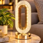 Crystal LED Table Lamp | Rechargeable Decorative Night Light | Type-C USB Charging | Golden Crystal Table Lamp