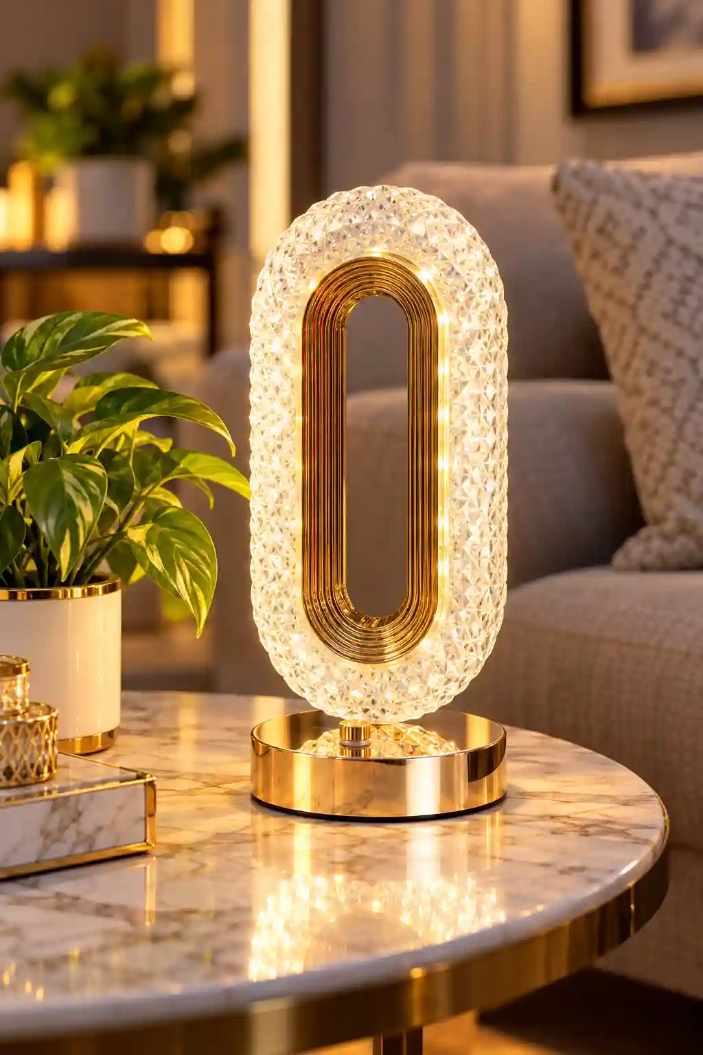 Crystal LED Table Lamp Rechargeable Decorative Night Light Type-C USB Charging Golden Crystal Table Lamp Crystal LED Table Lamp | Rechargeable Decorative Night Light | Type-C USB Charging | Golden Crystal Table Lamp - Image 1