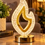 Golden Flame Crystal LED Table Lamp | Decorative Night Light | Islamic Home Décor Lamp by Allpointbd