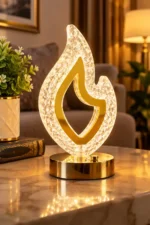 Golden Flame Crystal LED Table Lamp | Decorative Night Light | Islamic Home Décor Lamp by Allpointbd