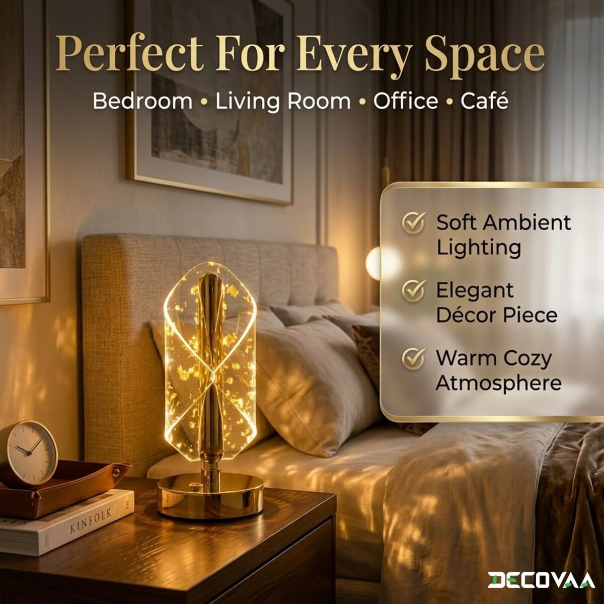 Luxury Golden Crystal Table Lamp  Touch Control Rechargeable LED Night Lamp  Decorative Bedside Lamp - Image 5