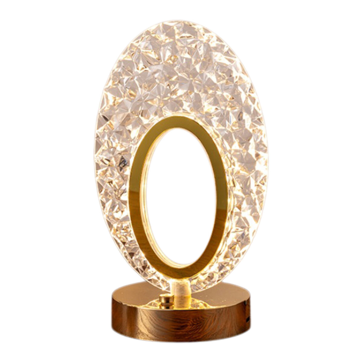 Oval Crystal LED Table Lamp | Golden Decorative Night Light | Modern Rechargeable Desk Lamp | Home Décor - Image 3